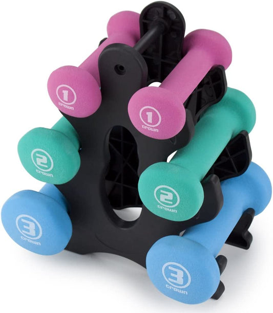 Hand Weights Dumbbells Set - 1, 2 and 3 Lbs with Rack - Soft and Comfortable Neoprene Weights Set for Home Gym - Indoor and Outdoor Dumbbell Sets with Rack, Sprint Set